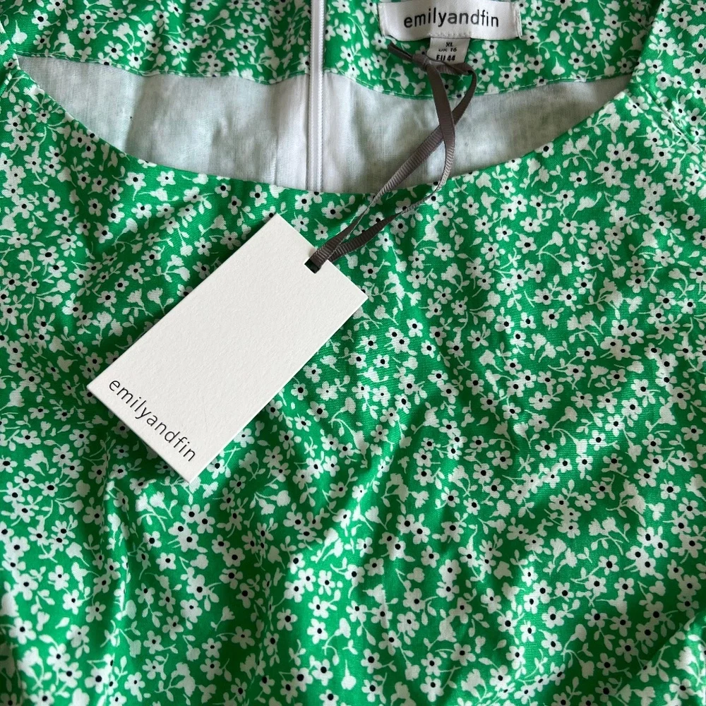 Green Floral Dress Cotton with Pockets Retro UK Brand New with Tags Never Worn - Picture 2 of 7